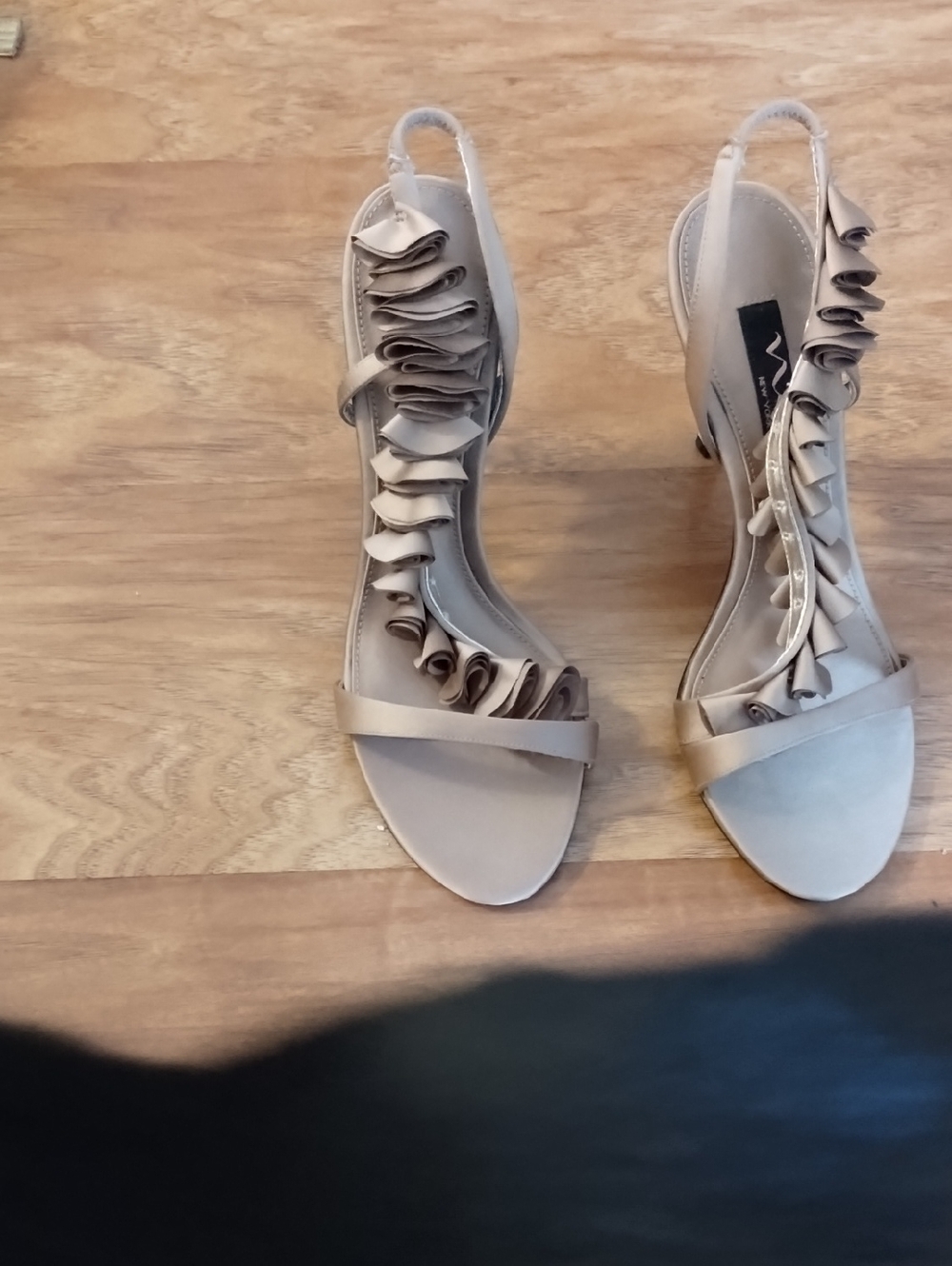 Nina Taupe Ruffle Slingback Heels
